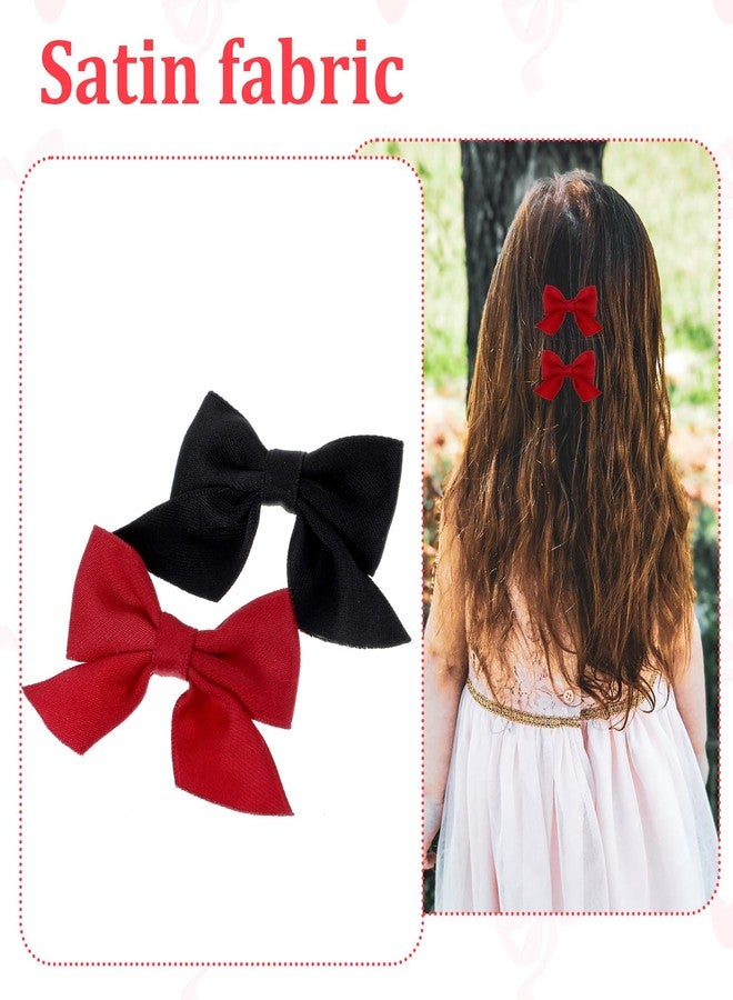 Tyqour 2 Pairs Red Bow Hair Clips for Women Girls Hair Accessories Small Silky Satin Ribbon Bowknot Alligator Barrettes Wine Red Black Bow Clips - Image 5